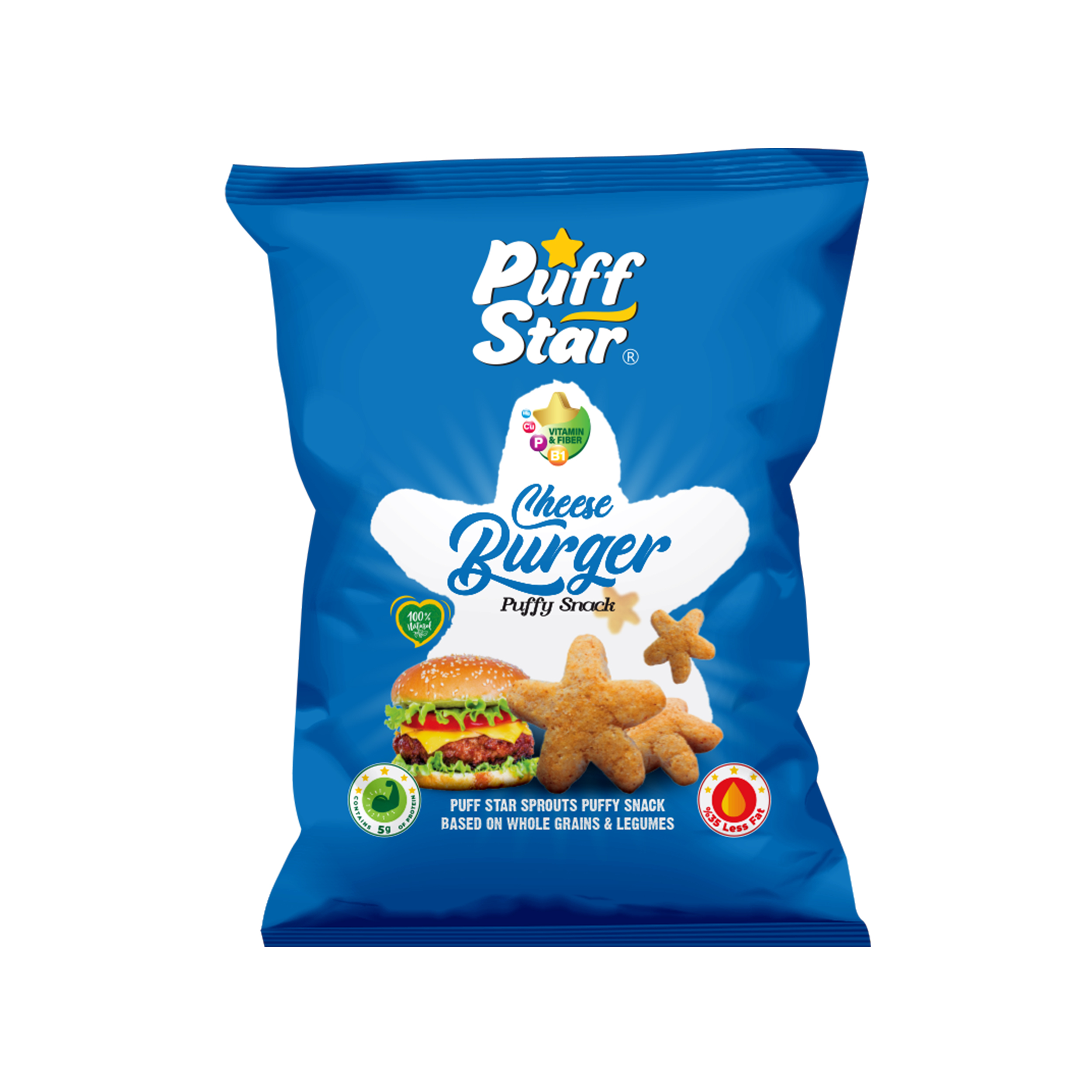Sprouts puffy snack based on whole grain & legumes (Cheese Burger)
