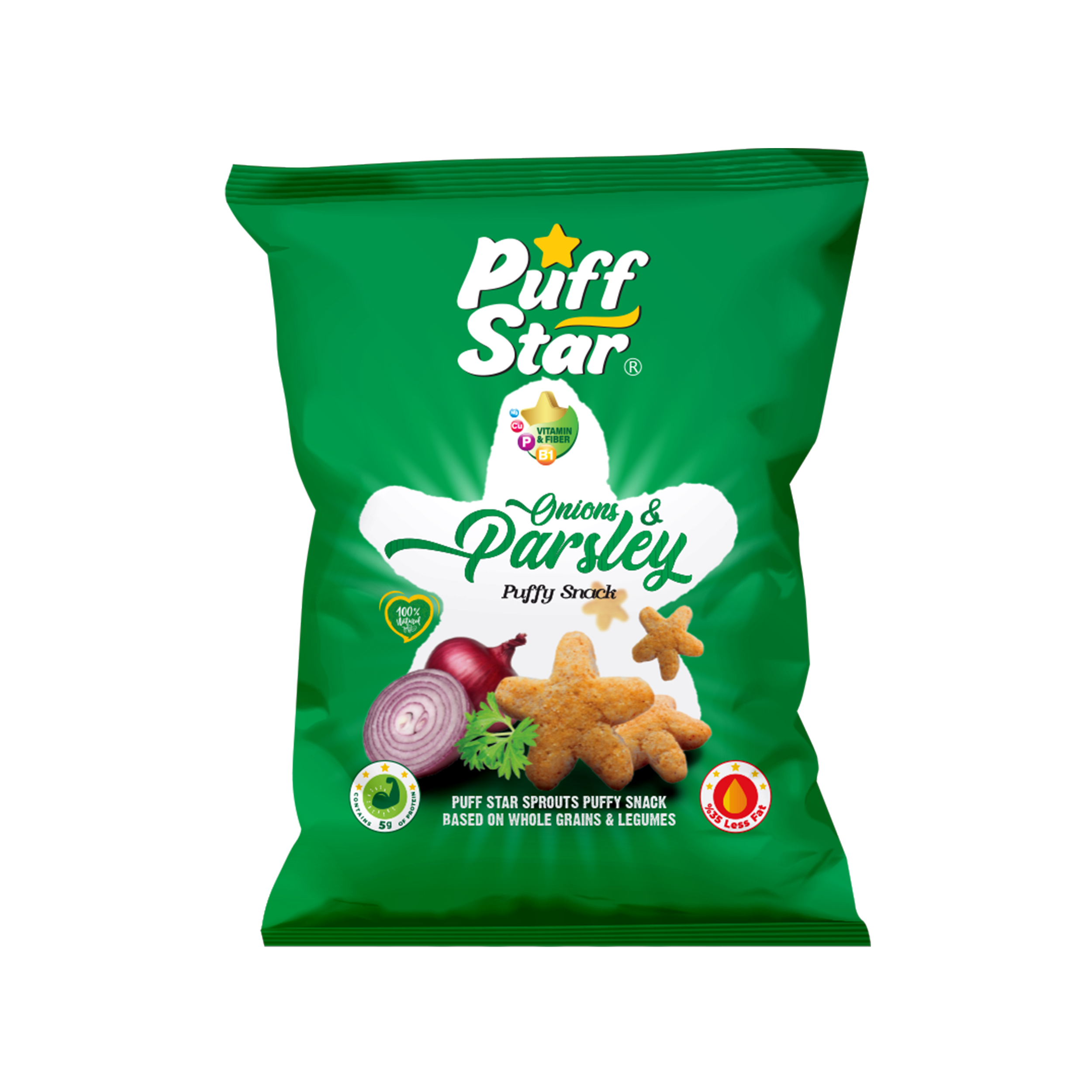 Sprouts puffy snack based on whole grain & legumes (Onion & Parsley)