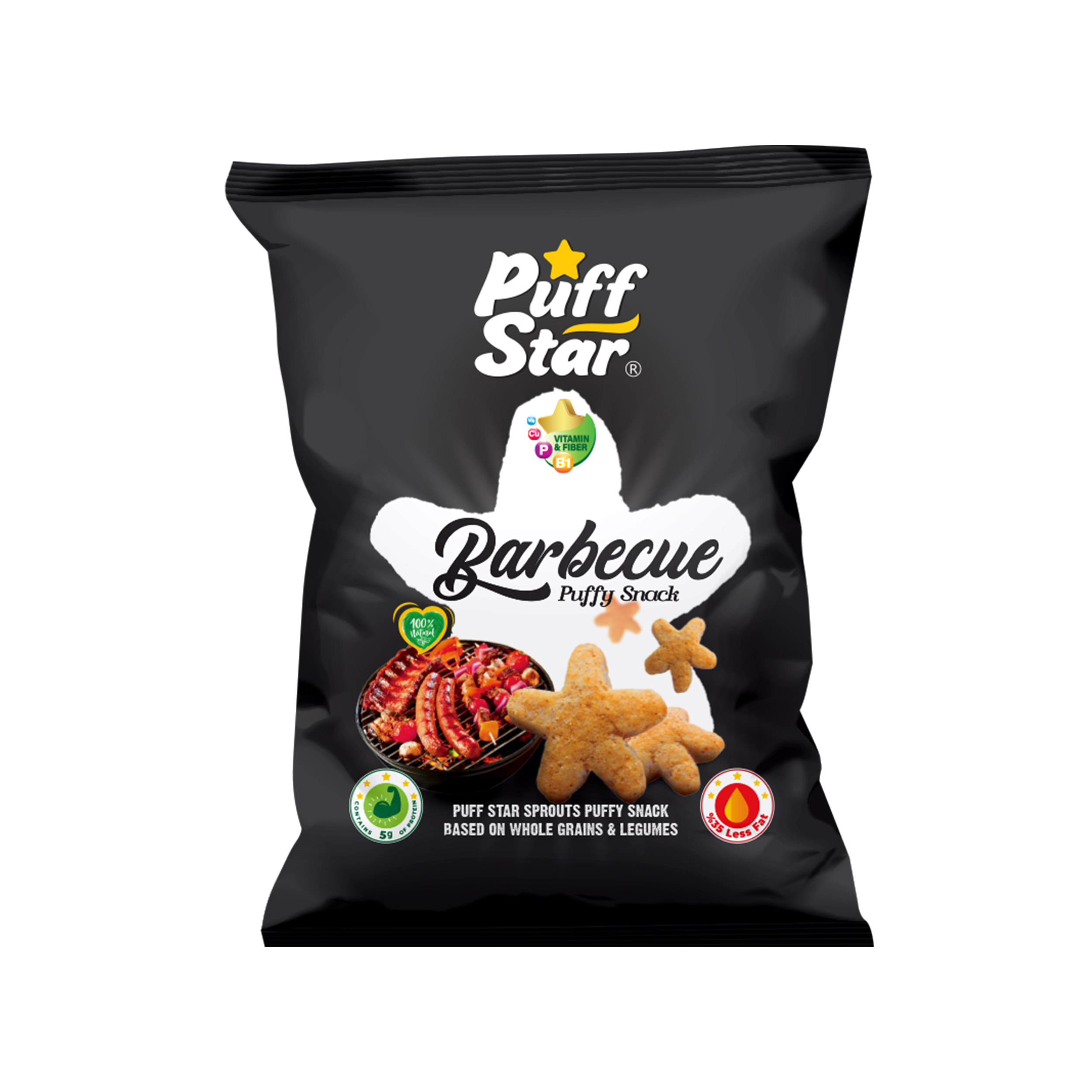 Sprouts puffy snack based on whole grain & legumes (barbecue)